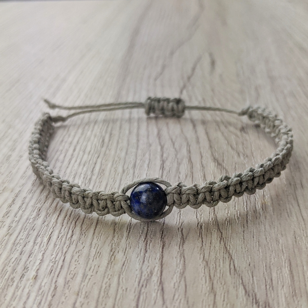 Lapis Lazuli 8mm Handmade Hemp Adjustable Bracelet